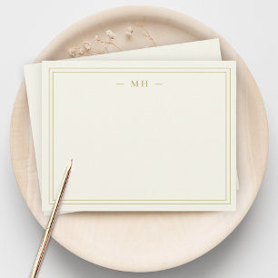 Minimalist Ivory Gold Two Border Monogram Card
