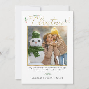 Minimalist Ivory + Gold Whimsical Family Photo Holiday Card