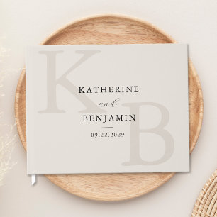 Minimalist Ivory Monogram Modern Wedding Guest Book