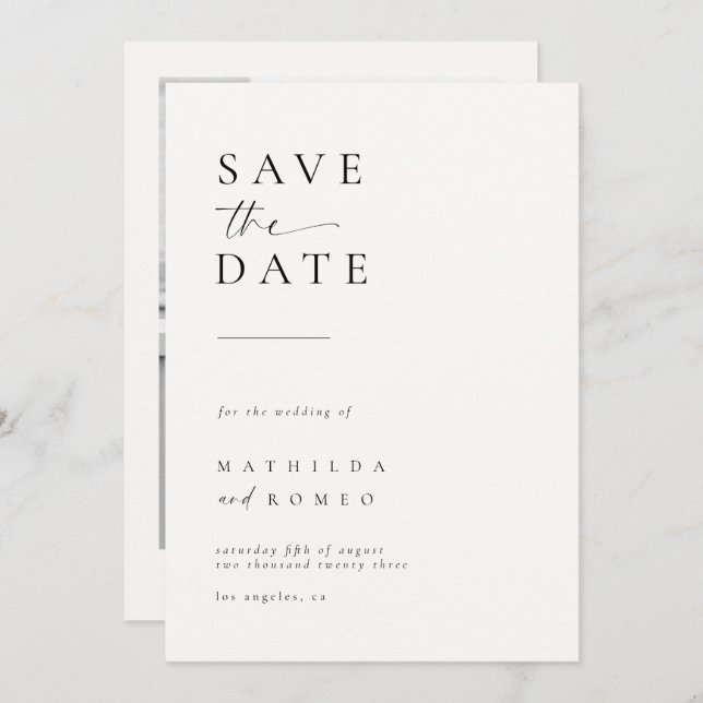 Minimalist Ivory Photo Wedding Save the date Invitation (Front/Back)
