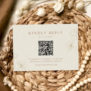 Minimalist Ivory Taupe Floral Wedding QR Code RSVP Card