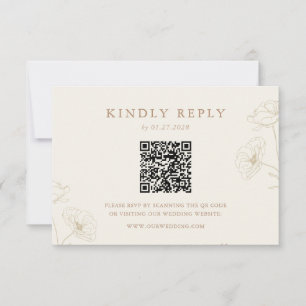 Minimalist Ivory Taupe Floral Wedding QR Code RSVP Card
