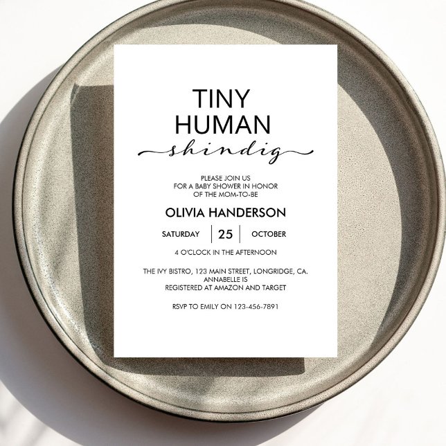  Minimalist Ivory Tiny Human Shindig Baby Shower Invitation (Creator Uploaded)