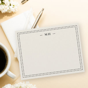 Minimalist Ivory Two Border Monogram Note Card
