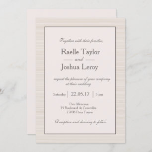 Minimalist ivory white latte grey stripes wedding invitation