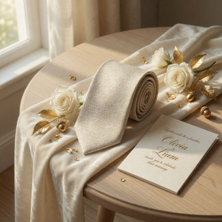 Minimalist Ivory Woven Texture Geometric Linen Tie