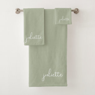 Minimalist Jade Sage Personalised Bath Towel Set