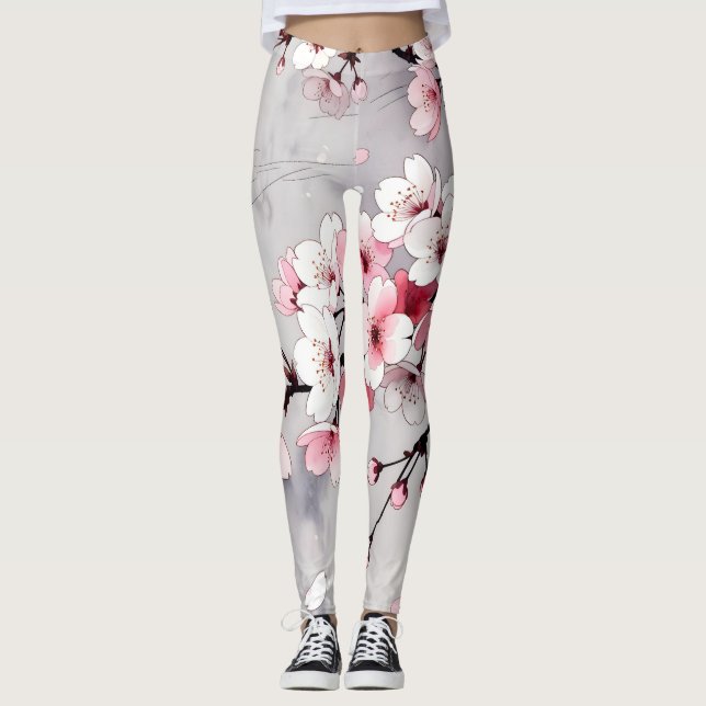 Minimalist Japanese Cherry Blossom Leggings  (Front)