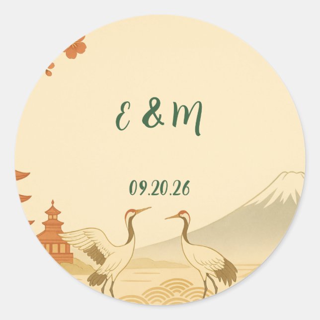Minimalist Japanese Cherry Blossom Wedding Sticker (Front)