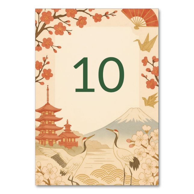 Minimalist Japanese Cherry Blossom Wedding Table Number (Front)