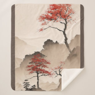 Minimalist Japanese Coastline Sherpa Blanket