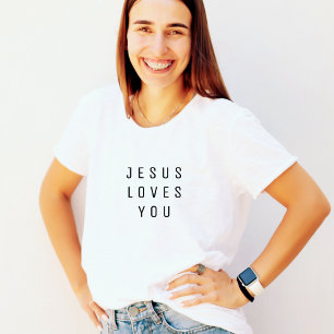 Minimalist Jesus Loves You Text T-Shirt