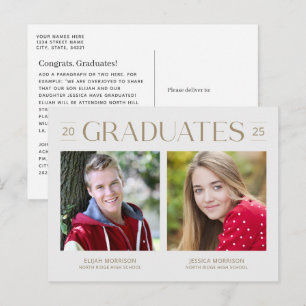 Minimalist Joint Graduation Gold Two Photos Grad Postcard