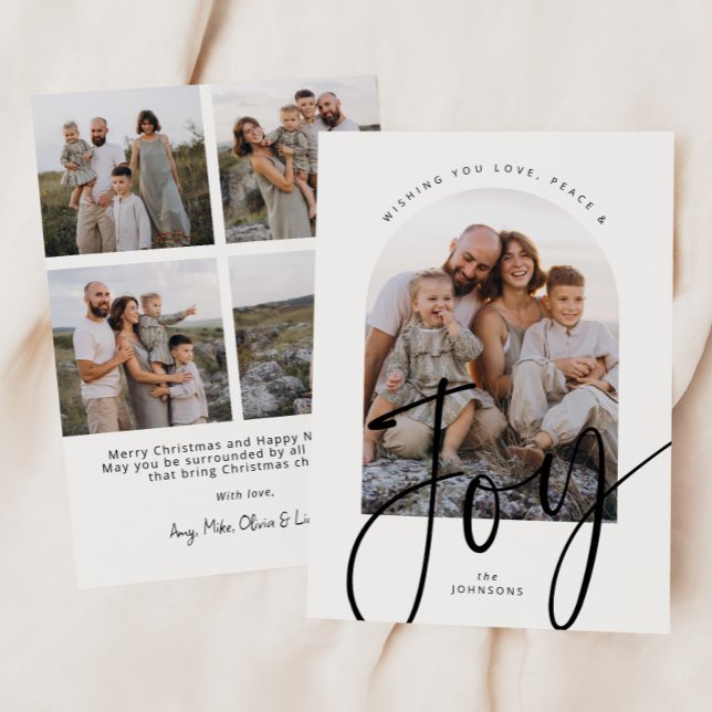 Minimalist Joy Modern Script Arch Photo Christmas Holiday Card (Creator Uploaded)