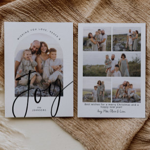 Minimalist Joy Modern Script Arch Photo Christmas Holiday Card