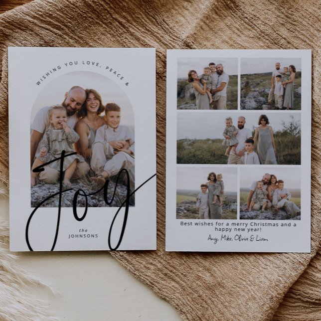 Minimalist Joy Modern Script Arch Photo Christmas Holiday Card (Creator Uploaded)