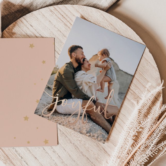 Minimalist Joyful 1 Photo Real Foil Holiday Card (Creator Uploaded)