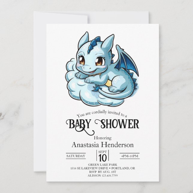 Minimalist Joyful Digital Dragon Baby Shower Invitation (Front)