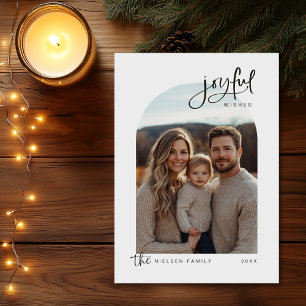 Minimalist Joyful Wishes Script Photo Holiday Card