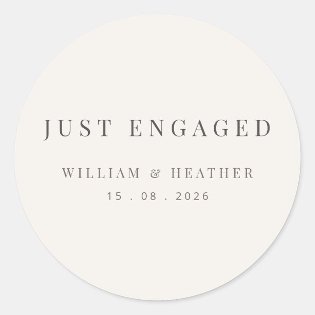 Minimalist ‘Just Engaged’ Sticker | Warm White (Front)