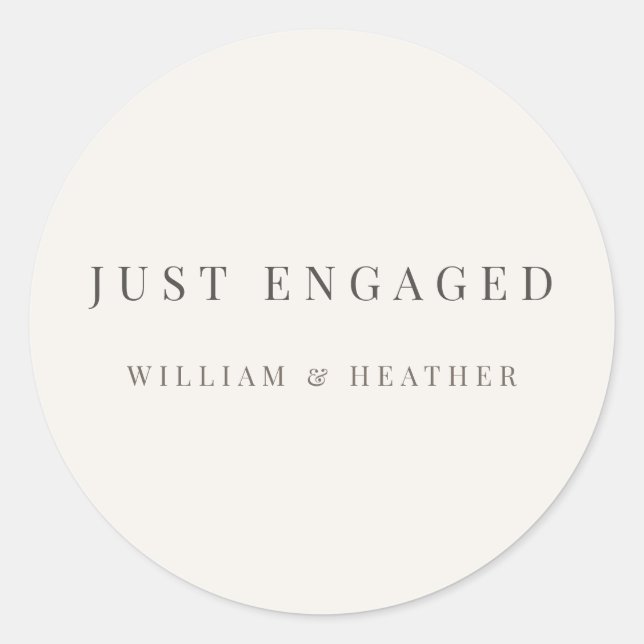 Minimalist ‘Just Engaged’ Sticker | Warm White (Front)