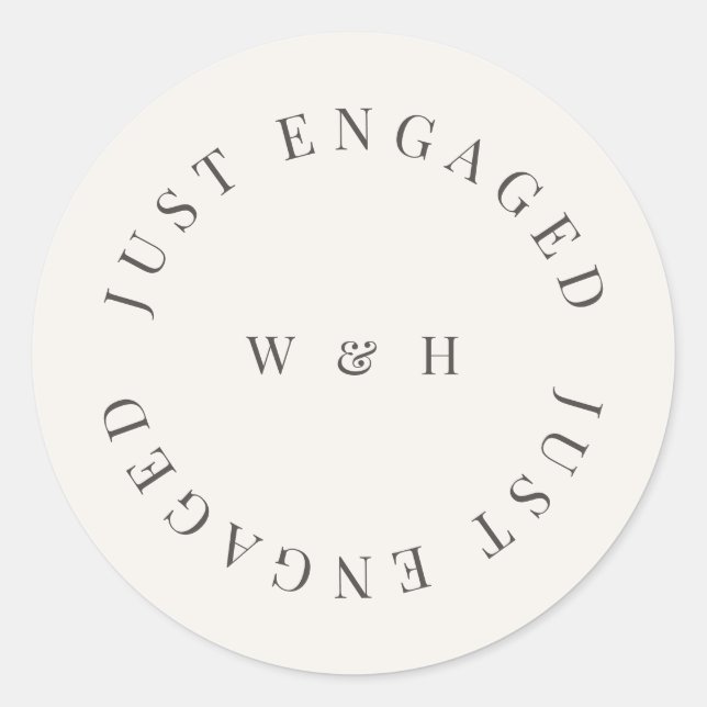 Minimalist ‘Just Engaged’ Sticker | Warm White (Front)