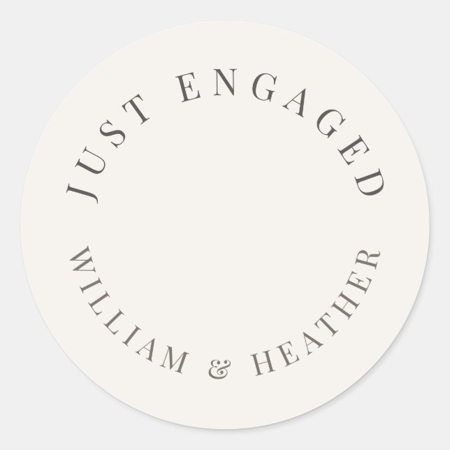 Minimalist ‘Just Engaged’ Sticker | Warm White (Front)