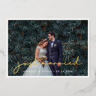 Minimalist Just Married Photo Foil Announcement