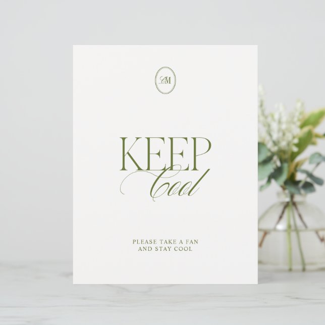 Minimalist Keep Cool Olive Green Wedding Sign (Standing Front)