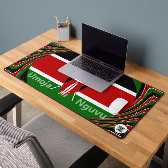 Minimalist Kenya Flag Umoja ni Nguvu | Asili Green Desk Mat (Office 2)