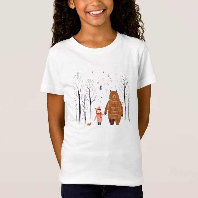 Minimalist Kids Drawing, Simple, Teddy Bear T-Shirt (Front)