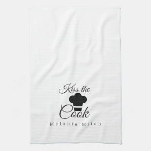 Minimalist Kiss the Cook Chef Hat Logo Tea Towel