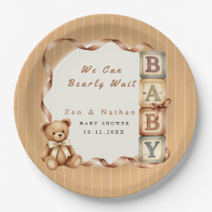 Minimalist Kraft Brown and Cream Striped  Paper Plate