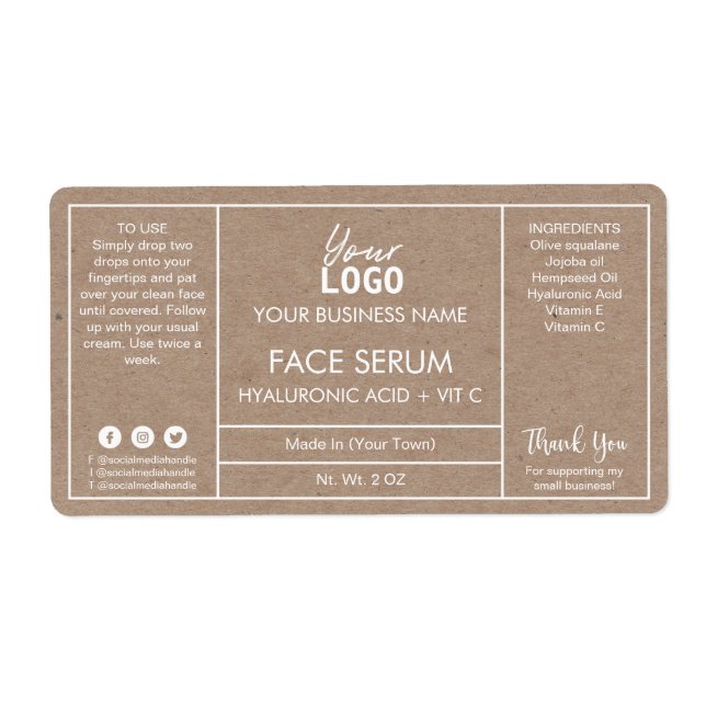 Minimalist Kraft Serum Labels (Front)