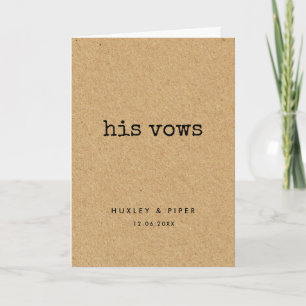 Minimalist kraft typewriter His vows wedding vows Card
