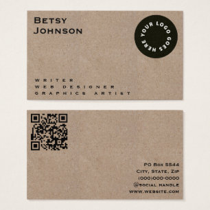 Minimalist Kraft with Logo & QR code Business Card