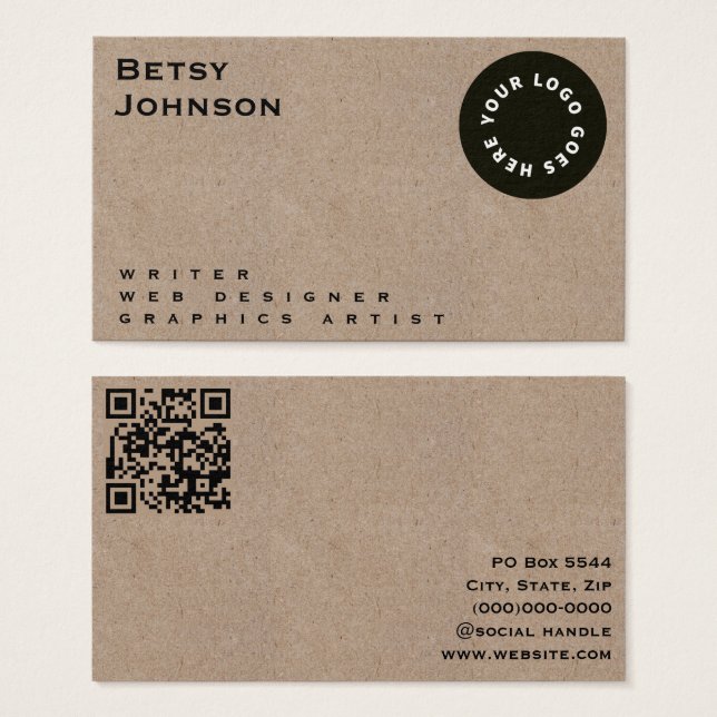 Minimalist Kraft with Logo & QR code Business Card (Front & Back)