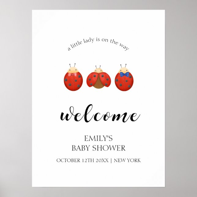 Minimalist Ladybug Family Baby Shower Welcome  Poster (Front)