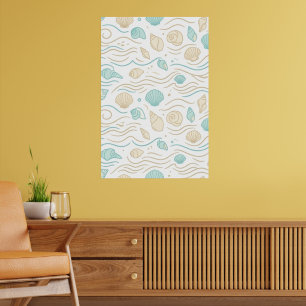 Minimalist Lagero Seashells & Ocean Waves Poster