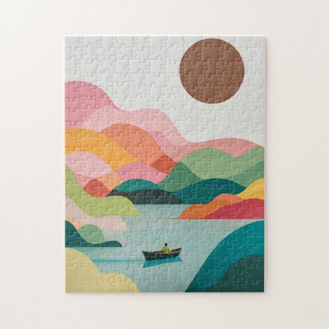 Minimalist Lake Landscape Puzzle - Serene Art  (Vertical)