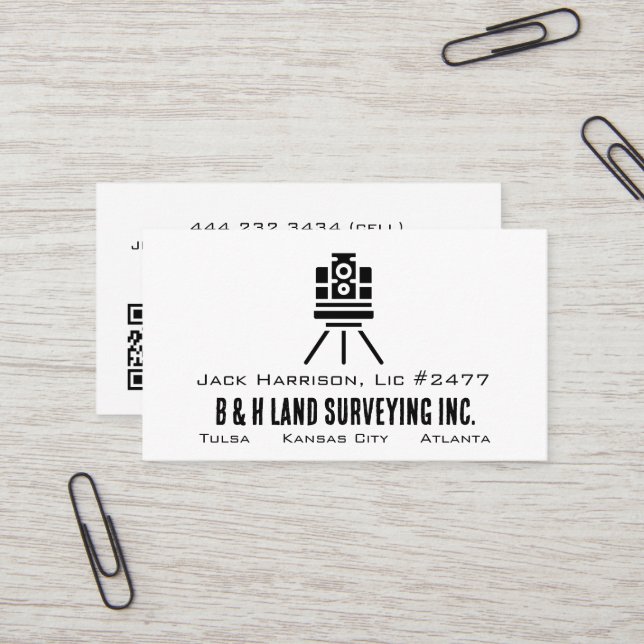 Minimalist Land Surveyor QR Code Business Card (Front/Back In Situ)