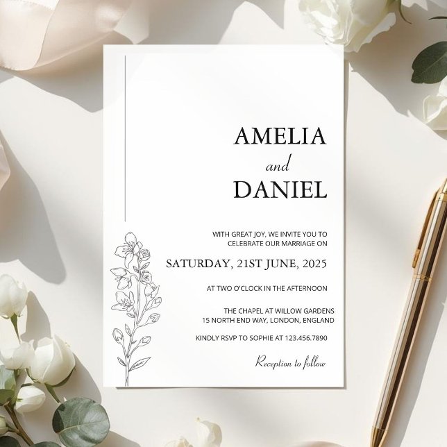 Minimalist Larkspur Floral Wedding Invitation (Creator Uploaded)
