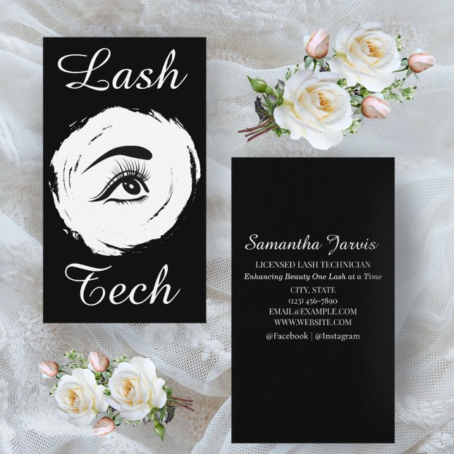 Minimalist Lash Tech Black and White Custom Design Business Card (Creator Uploaded)