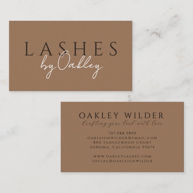 Minimalist Lash Technician Brown Business Card (Front/Back)