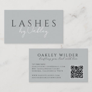 Minimalist Lash Technician Grey QR Code Business Card