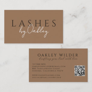 Minimalist Lash Technician QR Code Brown Business Card