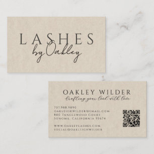 Minimalist Lash Technician QR Code Neutral Greige Business Card