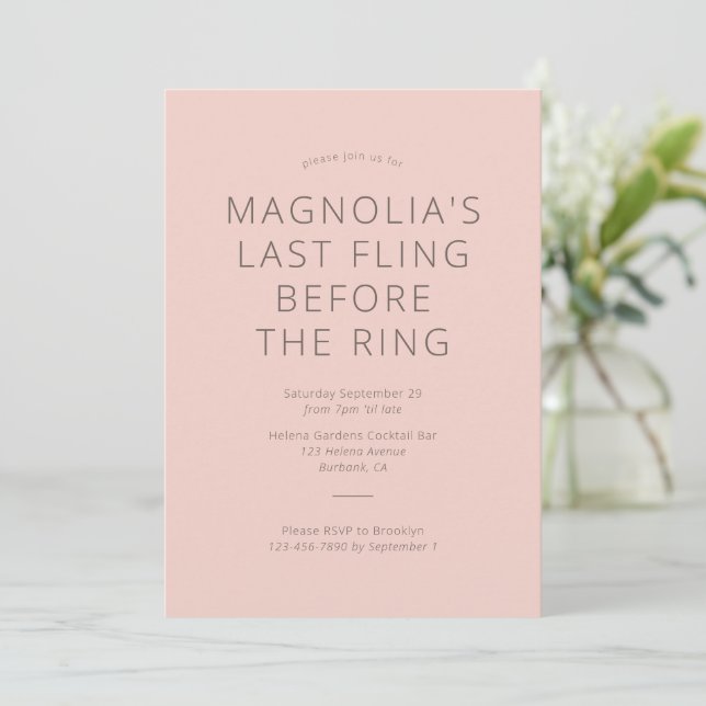 Minimalist Last Fling Before The Ring Luxury Linen Invitation (Standing Front)