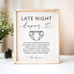 Minimalist Late Night Diapers Baby Shower Sign