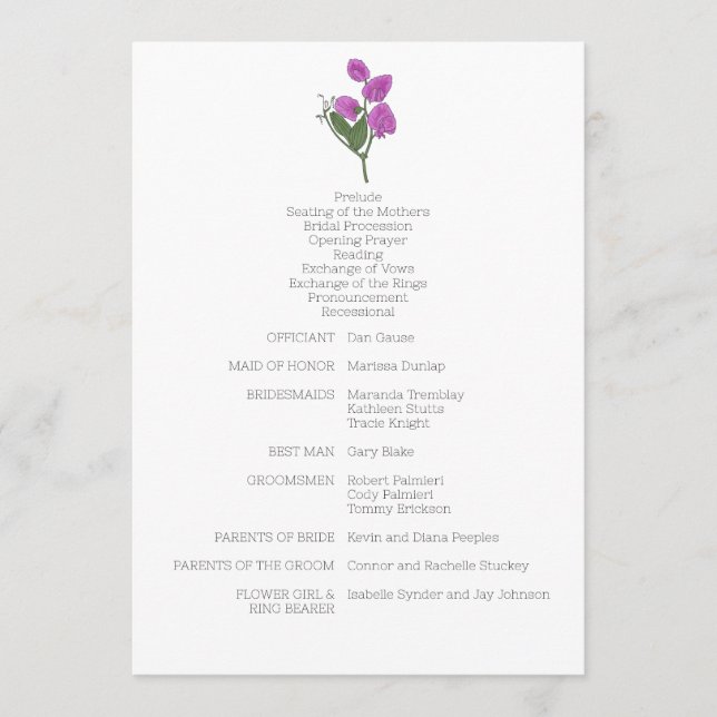 Minimalist Lathyrus Wedding Programme (Front)